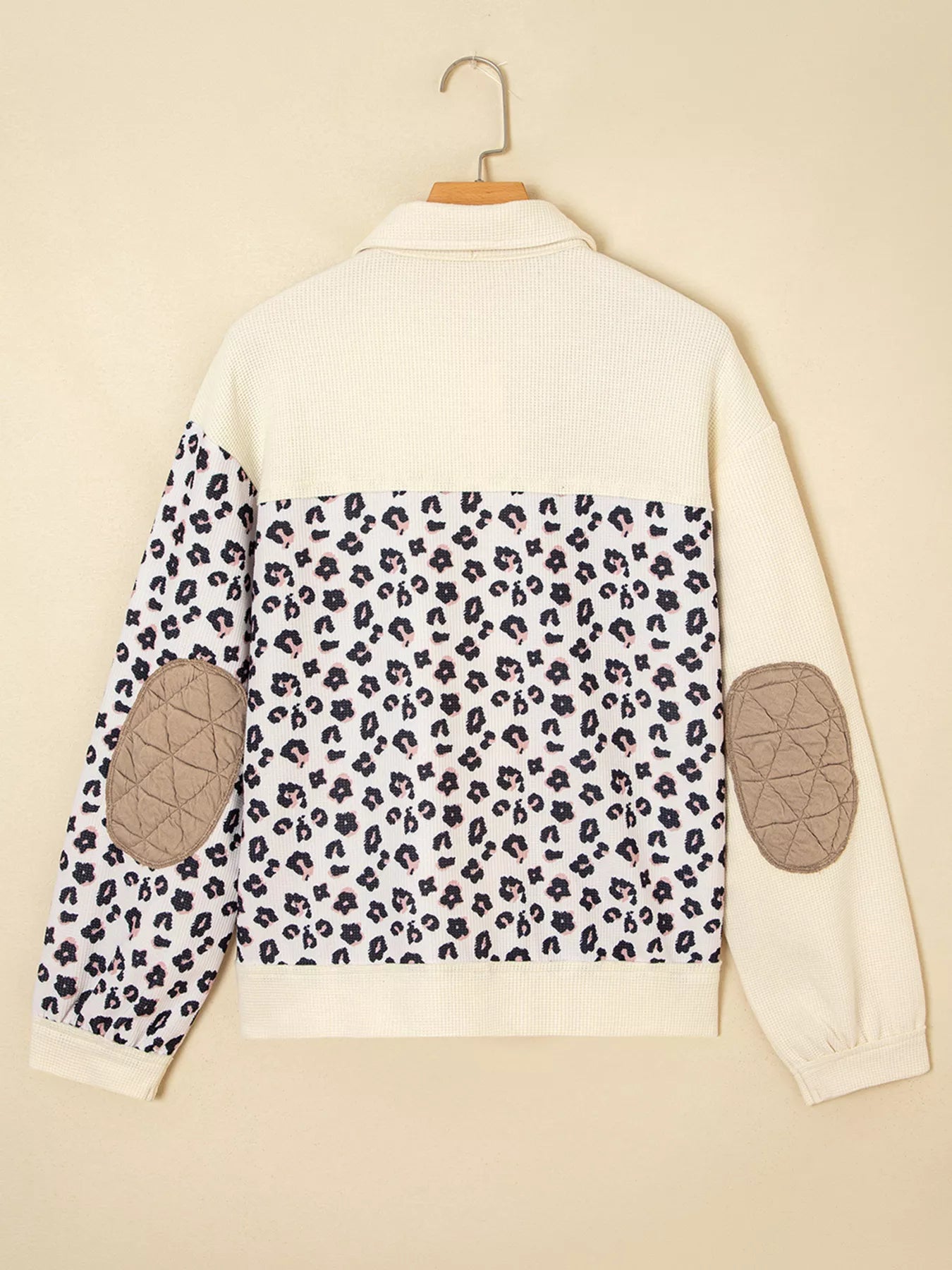 Leopard Waffle Quilted Patchwork Button Front Jacket OutfitFlow