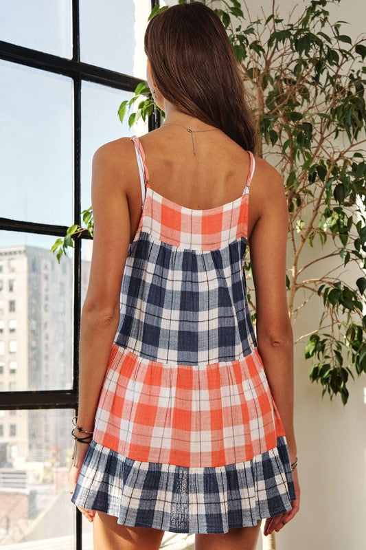 ADORA Plaid Tiered Babydoll Cami