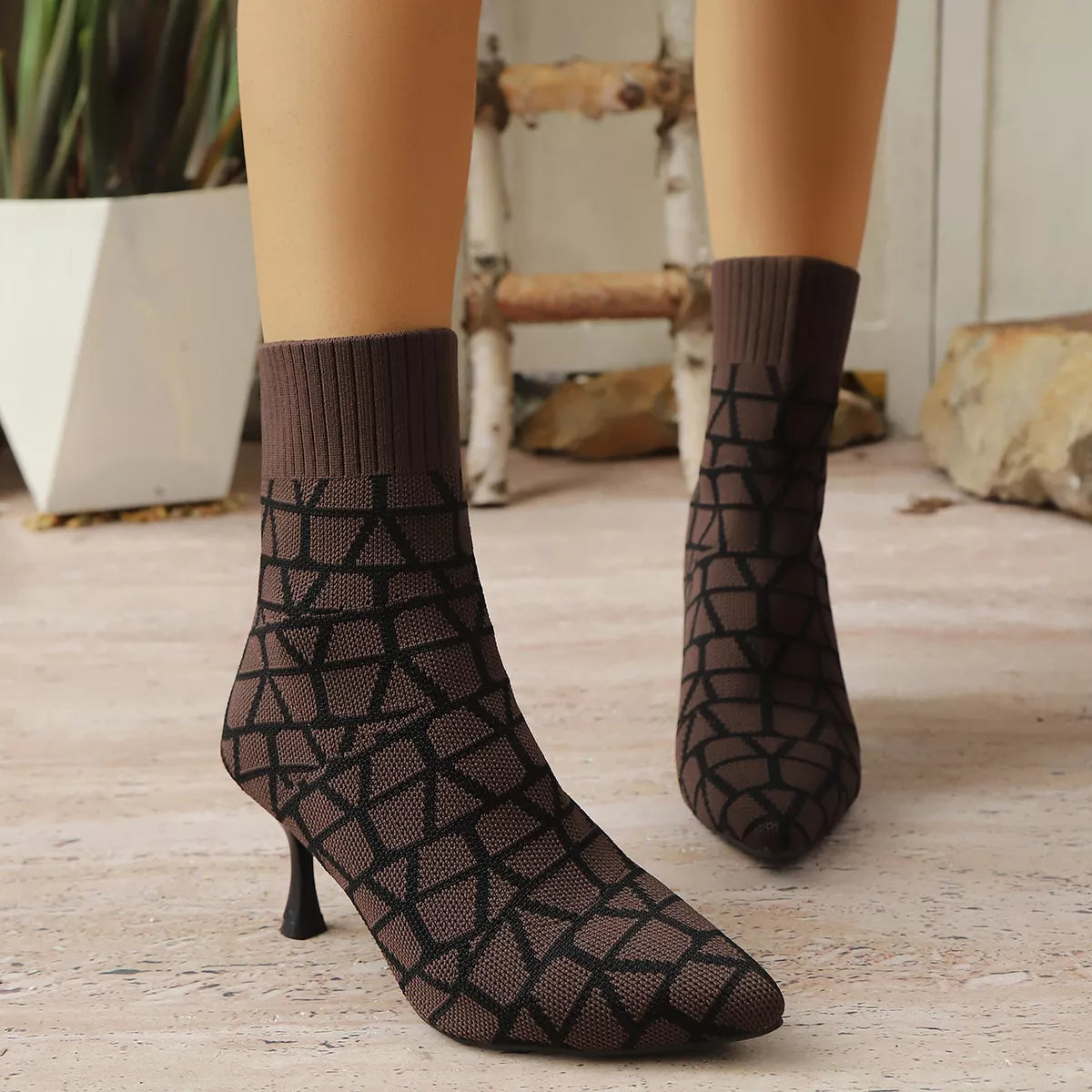 Mesh Point Toe Stiletto Boots OutfitFlow