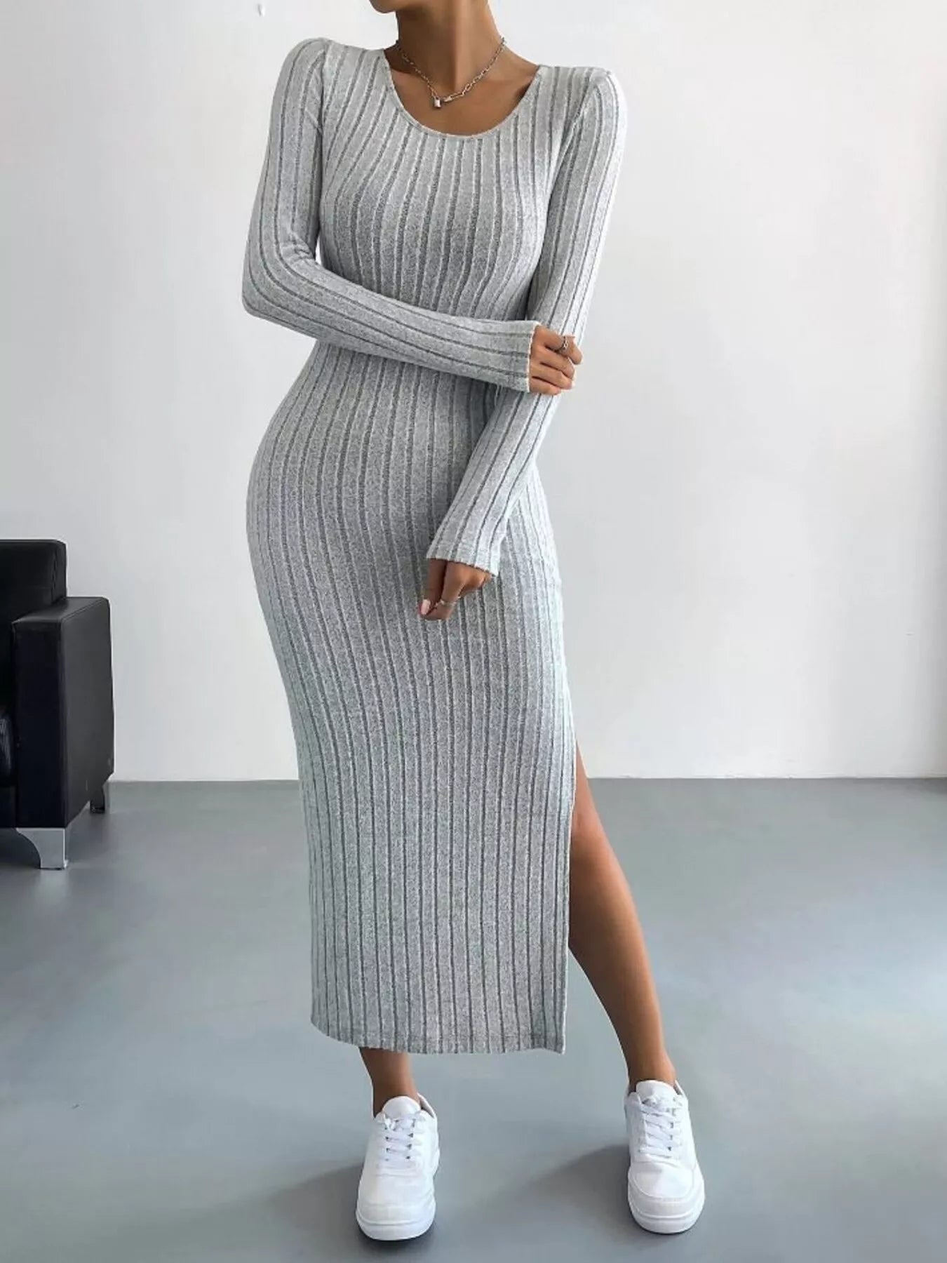 Full Size Ribbed Knit Bodycon Midi Dress Plus Size OutfitFlow