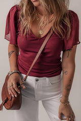 Mesh Short Sleeve Slim V-Neck Top OutfitFlow
