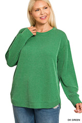 Zenana Full Size Raised Rib Round Neck Long Sleeve Top Plus Size OutfitFlow