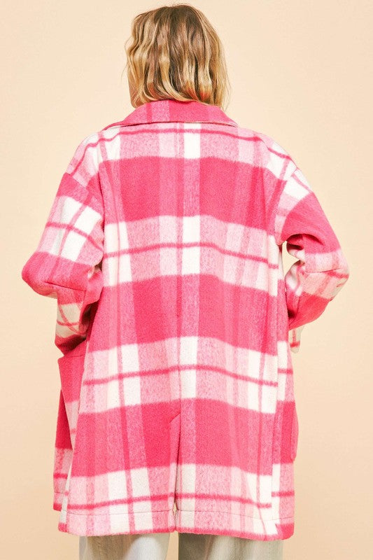 Outfit Flow - Davi & Dani Plaid Open Front Drop Shoulder Longline Coat