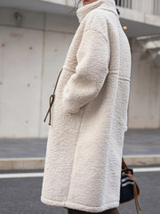 Outfit Flow - Plus Size Drawstring Zip Up Turtleneck Sherpa Coat