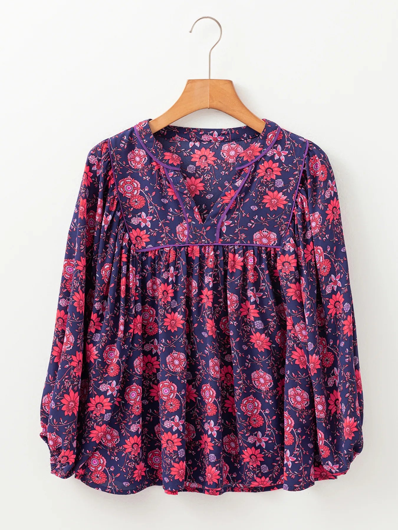 Floral Half Sleeve Split Neck Blouse Top OutfitFlow