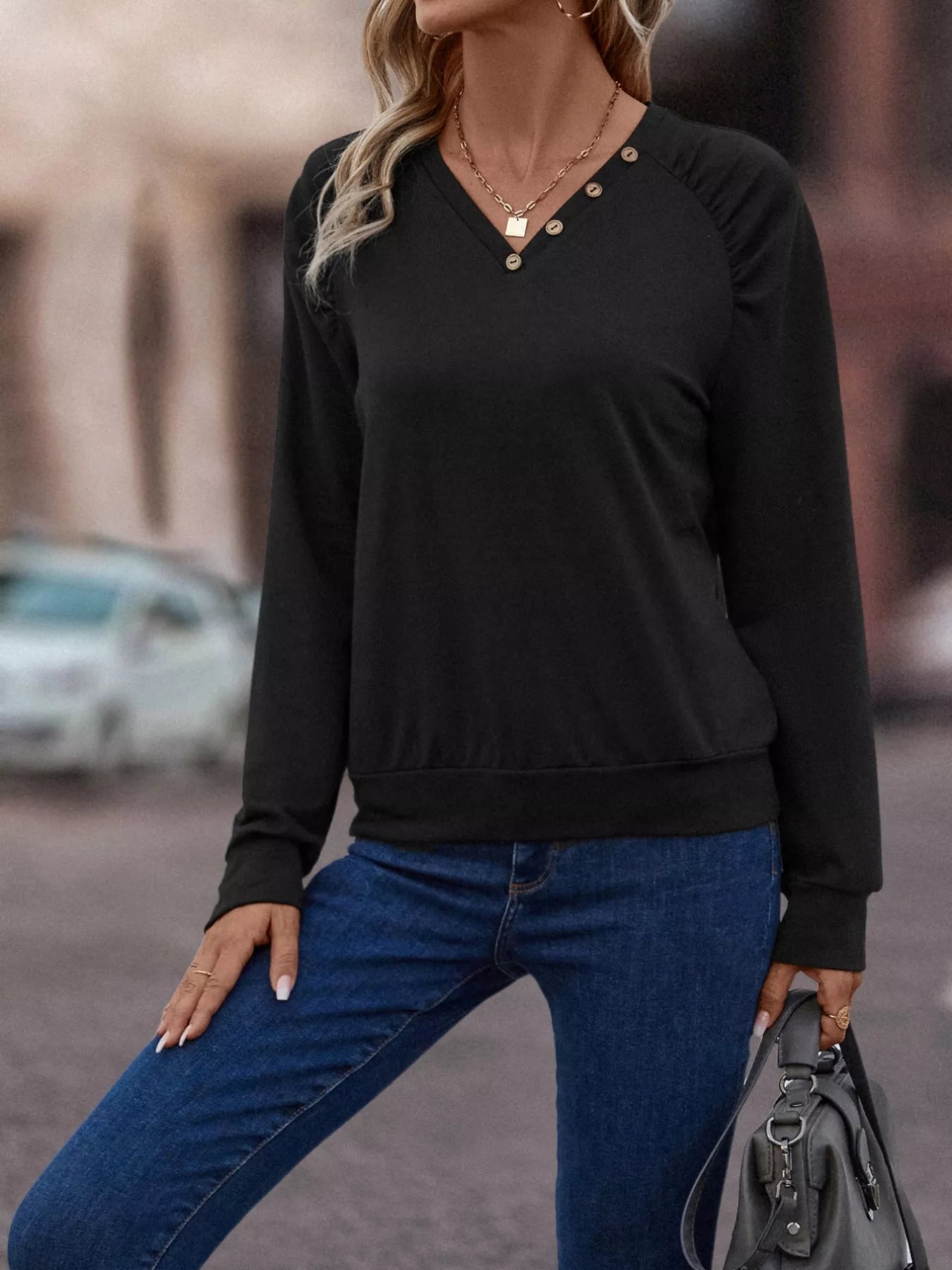 V-Neck Long Sleeve T-Shirt OutfitFlow