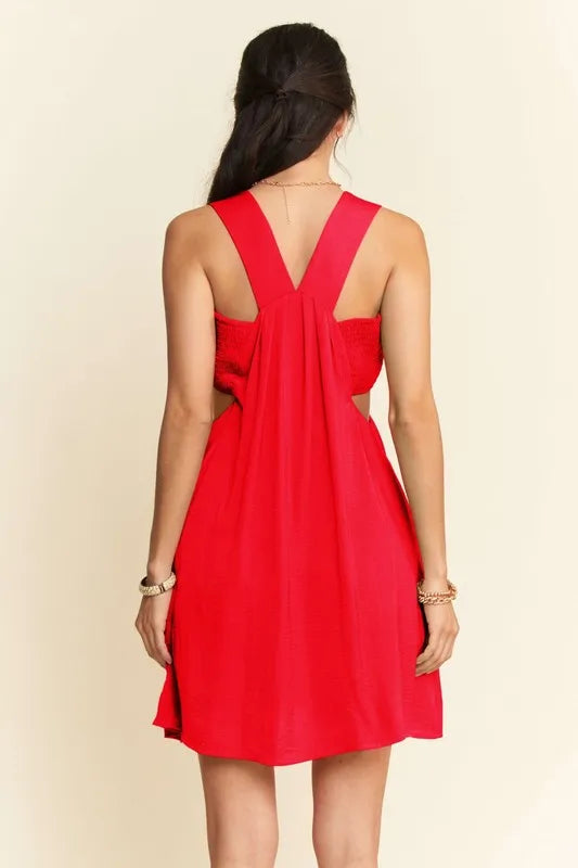 Davi & Dani Washed Satin Cutout Skirt Bandeau Mini Dress OutfitFlow