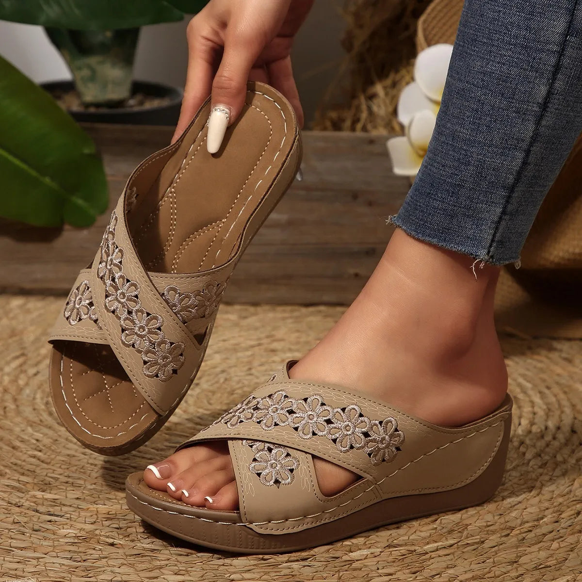 Peep Toe Wedge Sandals OutfitFlow