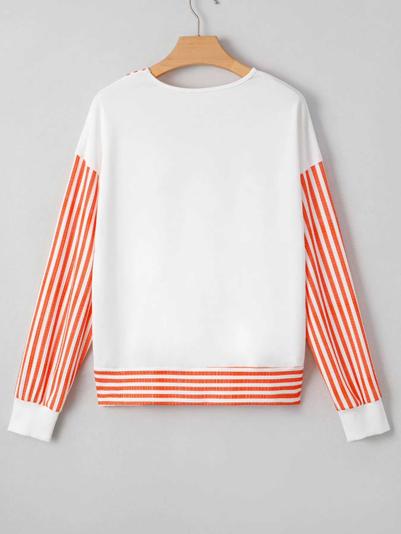 Stripe V Neck Drop Shoulder Patchwork Long Sleeve Top OutfitFlow