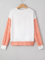 Stripe V Neck Drop Shoulder Patchwork Long Sleeve Top OutfitFlow