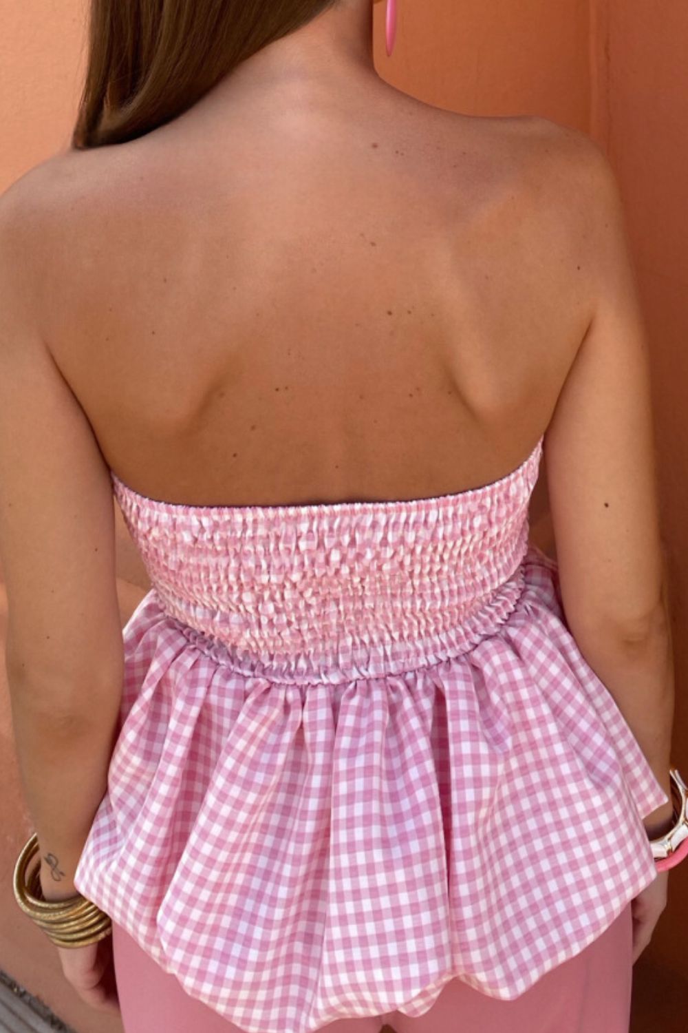 Smocked Back Bubble Hem Tube Top OutfitFlow