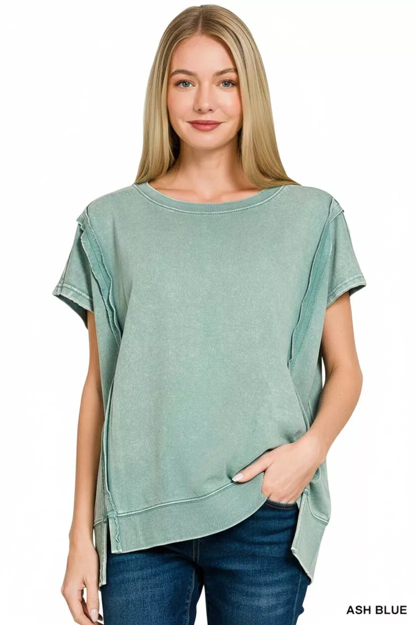 Zenana French Terry Acid Washed Hi-low Top OutfitFlow