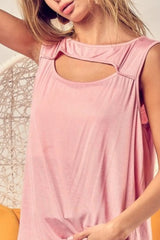 BiBi Rayon Span Knit With Cut Out Front Sleeveless Top OutfitFlow