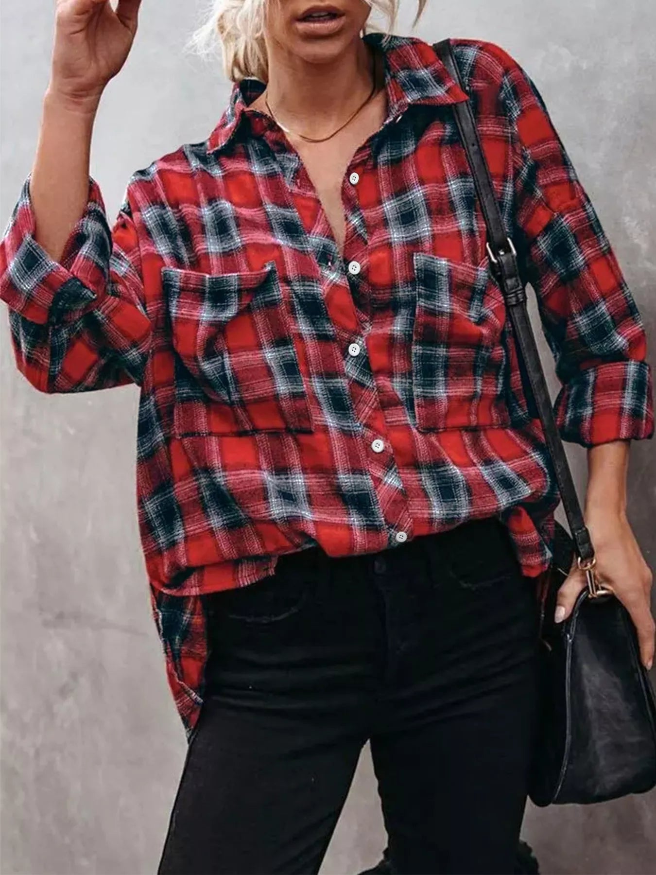 Plus Size Plaid Button-Down Shirt OutfitFlow