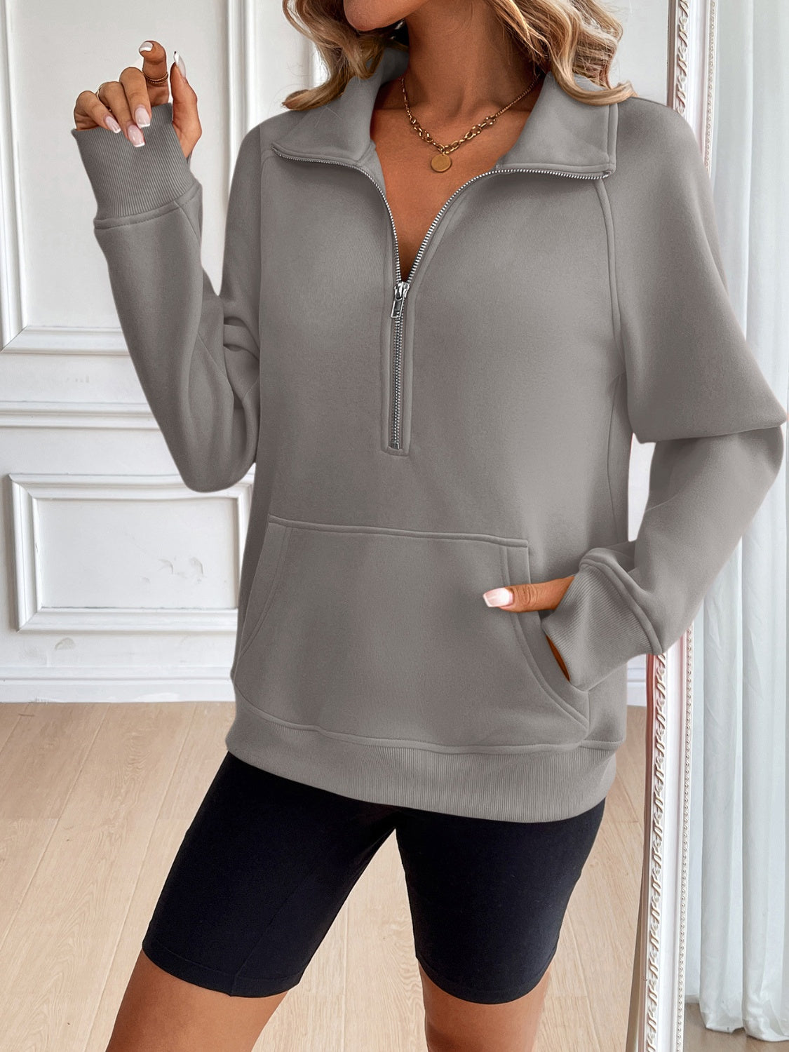 Outfit Flow - Ivy Lane Half Zip Raglan Sleeve Sweatshirt