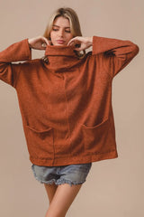 BiBi Piper Rib Double Pocket Turtle Neck Sweater OutfitFlow