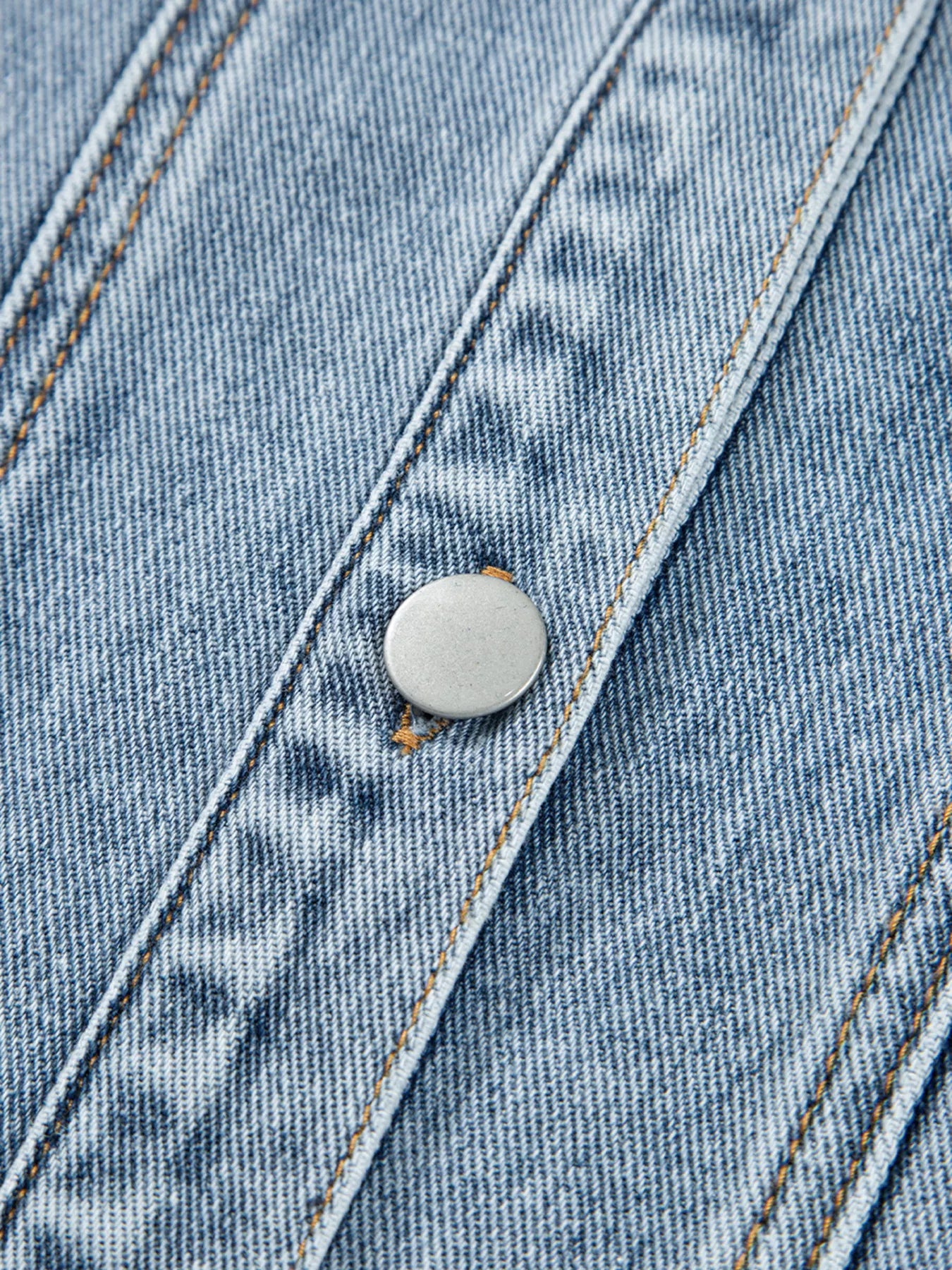 Scallop Trim Collar Patched Pocket Button Up Denim Jacket OutfitFlow