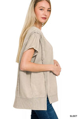 Zenana French Terry Acid Washed Hi-low Top OutfitFlow