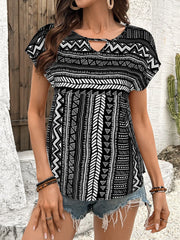 Geometric Print Short Sleeve Blouse OutfitFlow