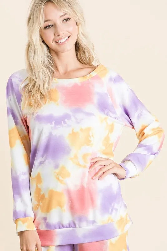 BiBi Tie Dye French Terry Top and Shorts Set OutfitFlow