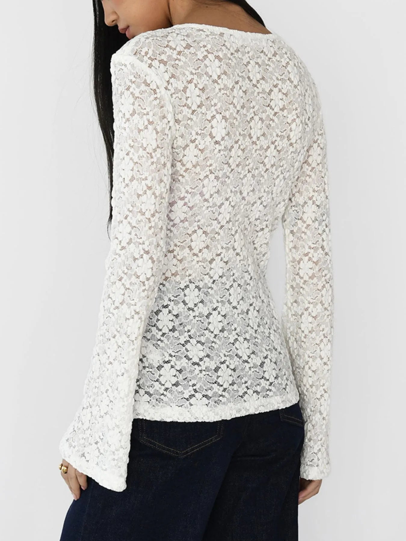 Lace V-Neck Flare Sleeve T-Shirt OutfitFlow