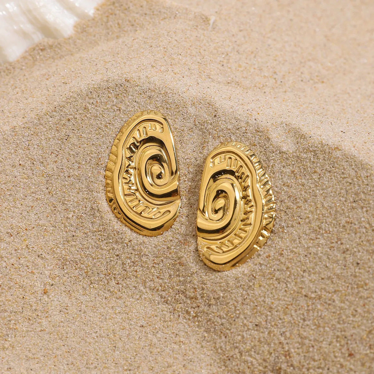 18K Gold-Plated Spiral Gold Stud Earrings OutfitFlow