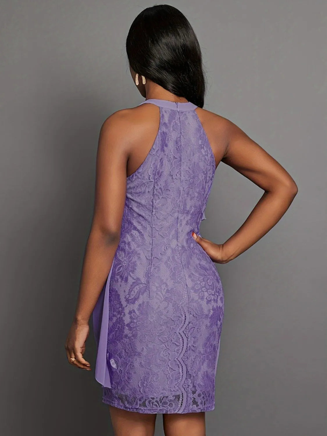 Halter Neck Layered Lace Mini Dress OutfitFlow