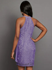 Halter Neck Layered Lace Mini Dress OutfitFlow