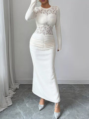 Lace Panel Ruched Bodycon Maxi Dress Apricot Trendsi