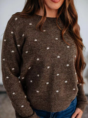 Dotted Print Ribbed Edge Knit Sweater Brown OutfitFlow