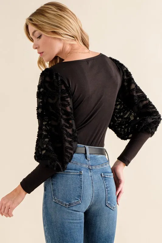 And The Why Textured Puff Sleeve Bodysuit OutfitFlow