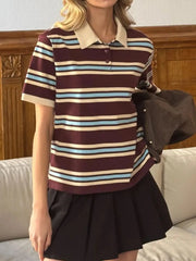Striped Polo T-Shirt with Contrast Collar OutfitFlow