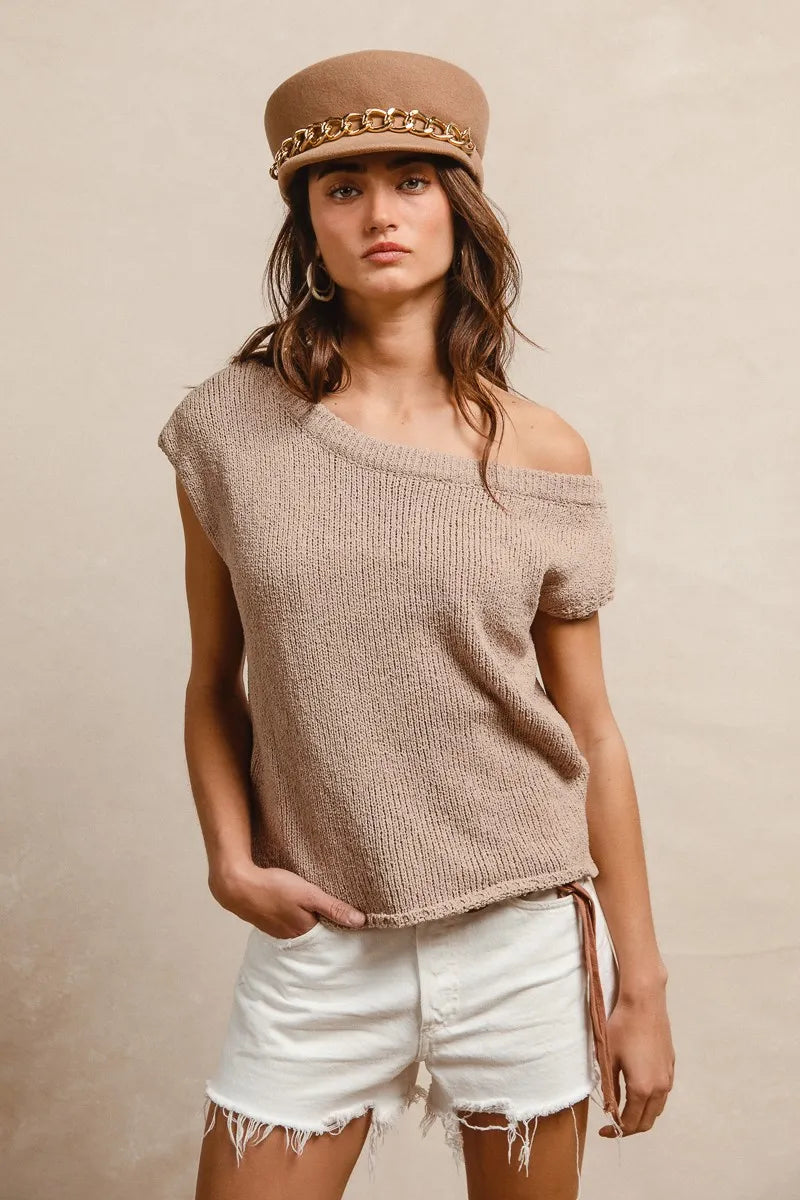 BiBi One Side Off Shoulder Knit Top OutfitFlow