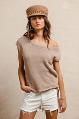 BiBi One Side Off Shoulder Knit Top OutfitFlow