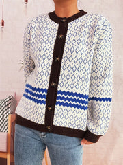 Geometric Pattern Button Up Cardigan OutfitFlow
