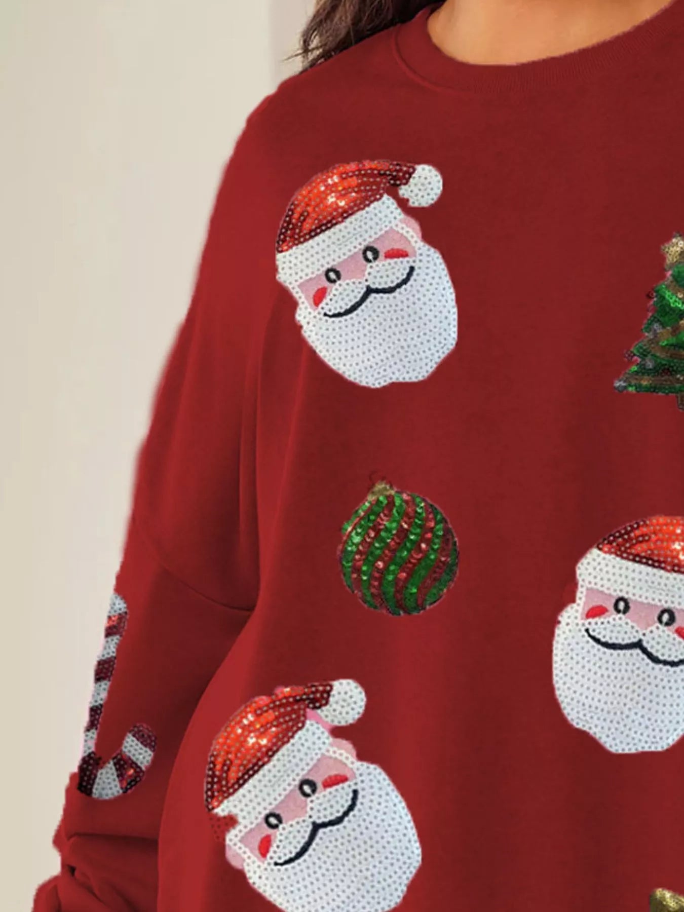 Christmas Santa Round Neck Long Sleeve Sweatshirt OutfitFlow