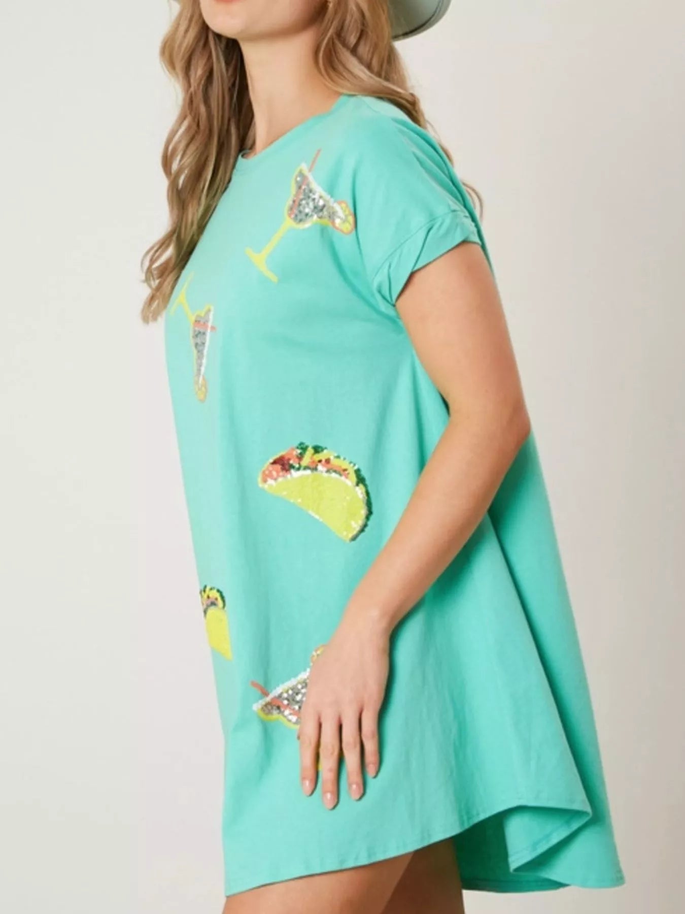 Sequin Short Sleeve Summer Tee Dress OutfitFlow