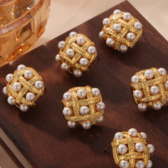 Copper Shell Pearl Stud Earrings OutfitFlow