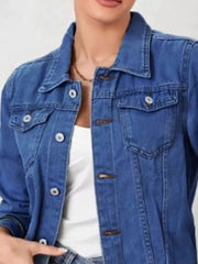 Button Up Long Sleeve Denim Jacket OutfitFlow
