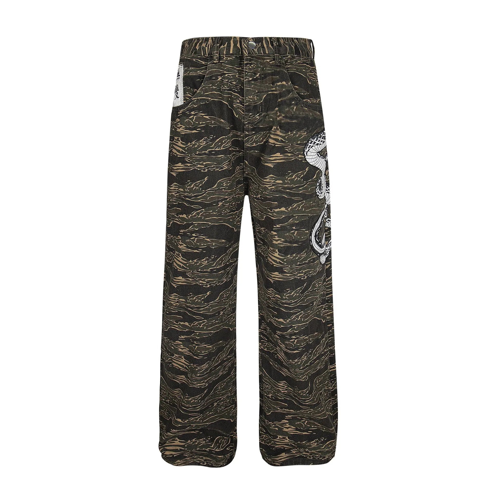 Men's Snake Camouflage Loose Fit Pants Army Green OutfitFlow