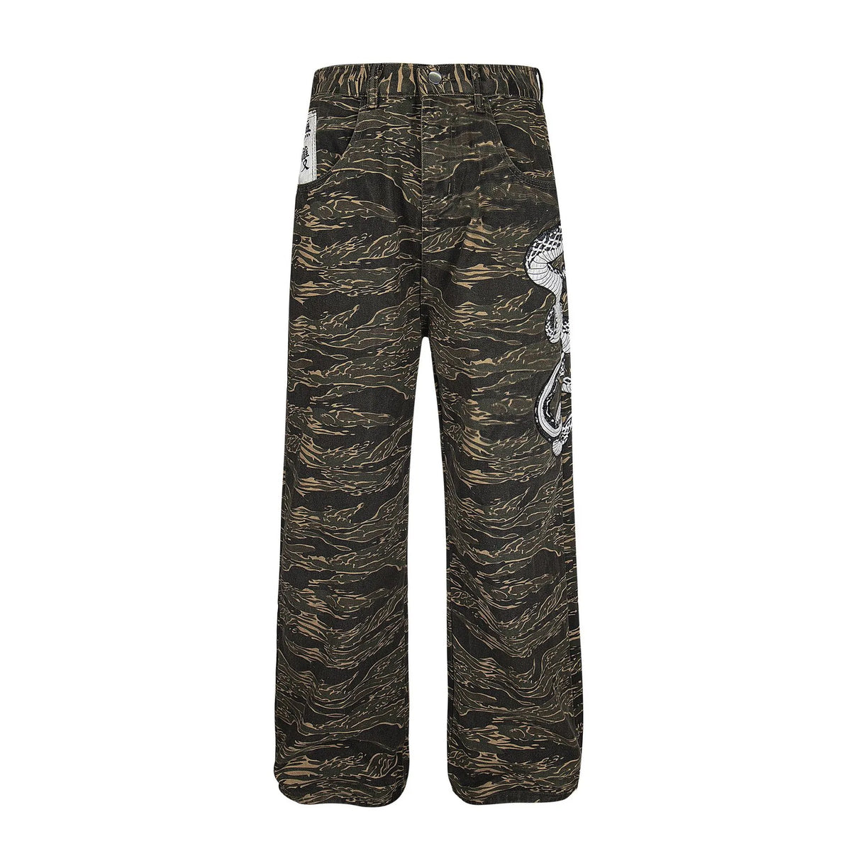 Men's Snake Camouflage Loose Fit Pants Army Green OutfitFlow