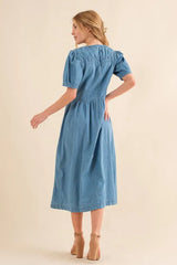 And The Why Full Size Washed Chambray Midi Dress Plus Size OutfitFlow