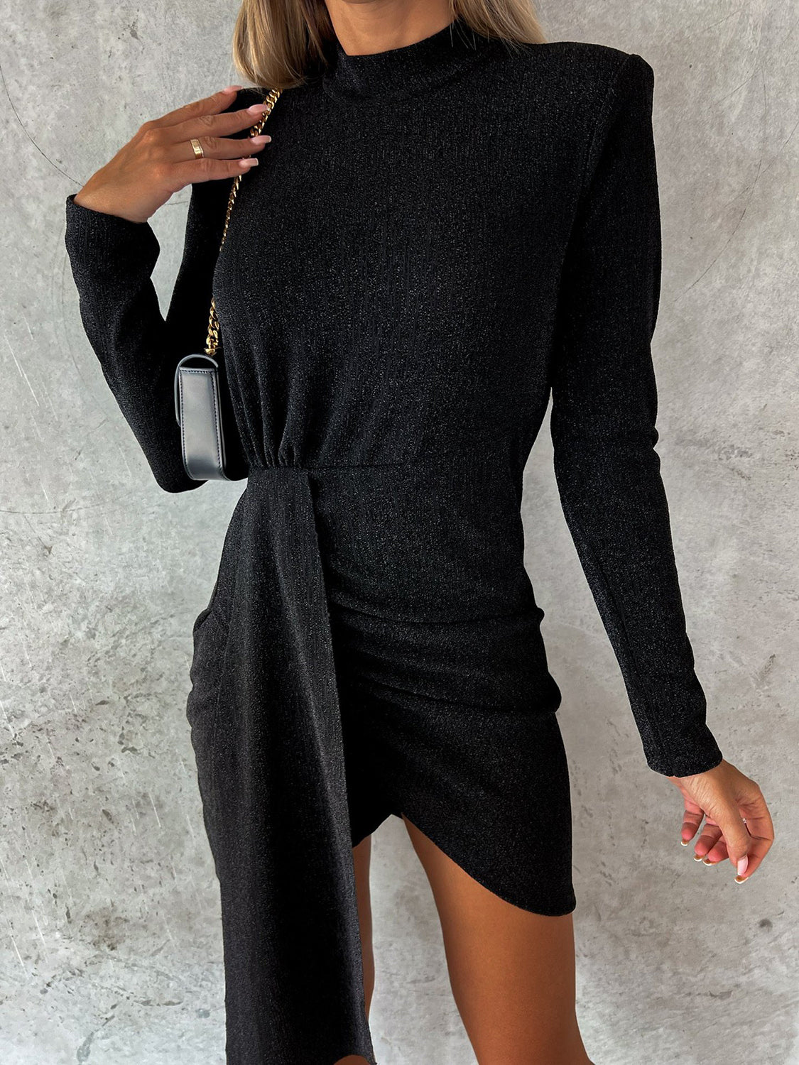 Outfit Flow - Heathered Mock Neck Long Sleeve Mini Dress