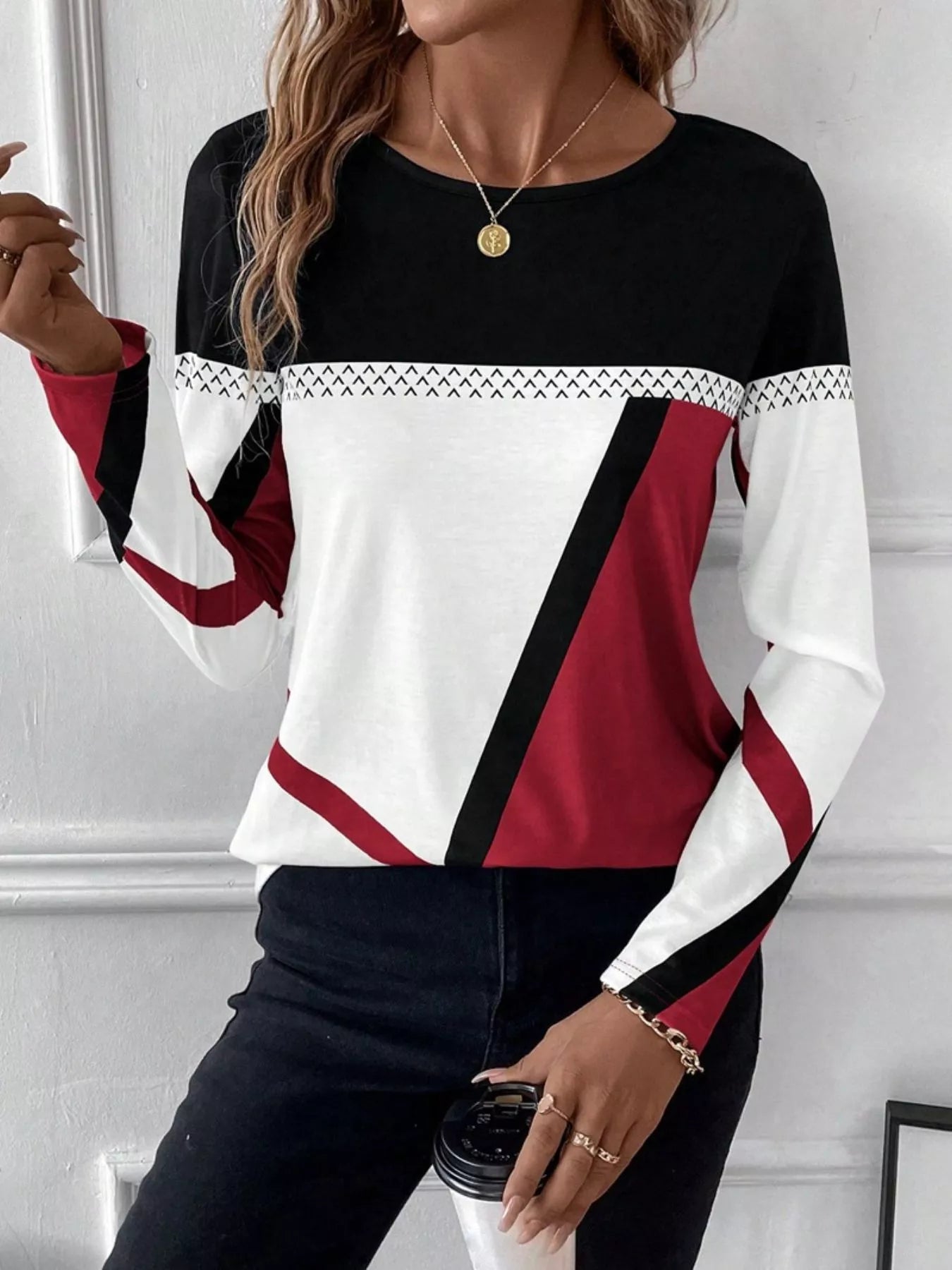 Color Block Long Sleeve T-Shirt OutfitFlow