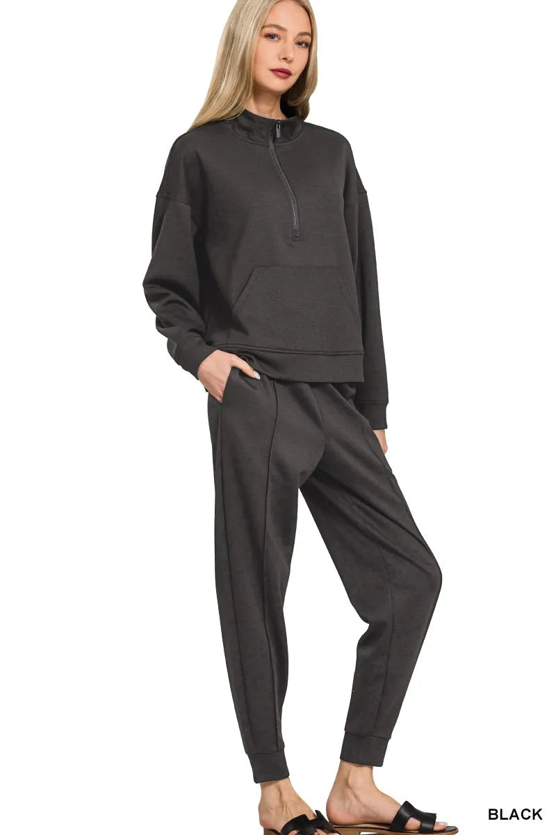 Zenana Scuba Half Zip Sweatshirt and Joggers Set Trendsi