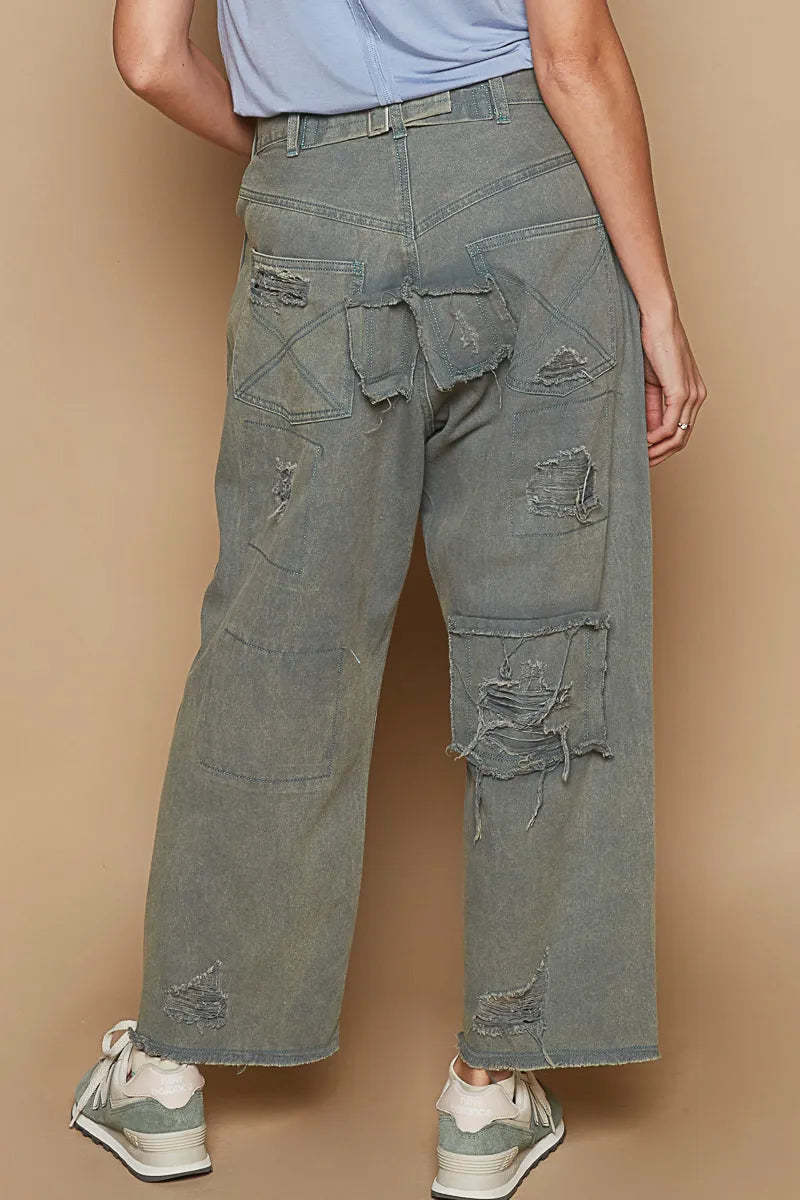 POL Distressed Raw Hem Wide Leg Pants OutfitFlow