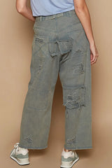 POL Distressed Raw Hem Wide Leg Pants OutfitFlow