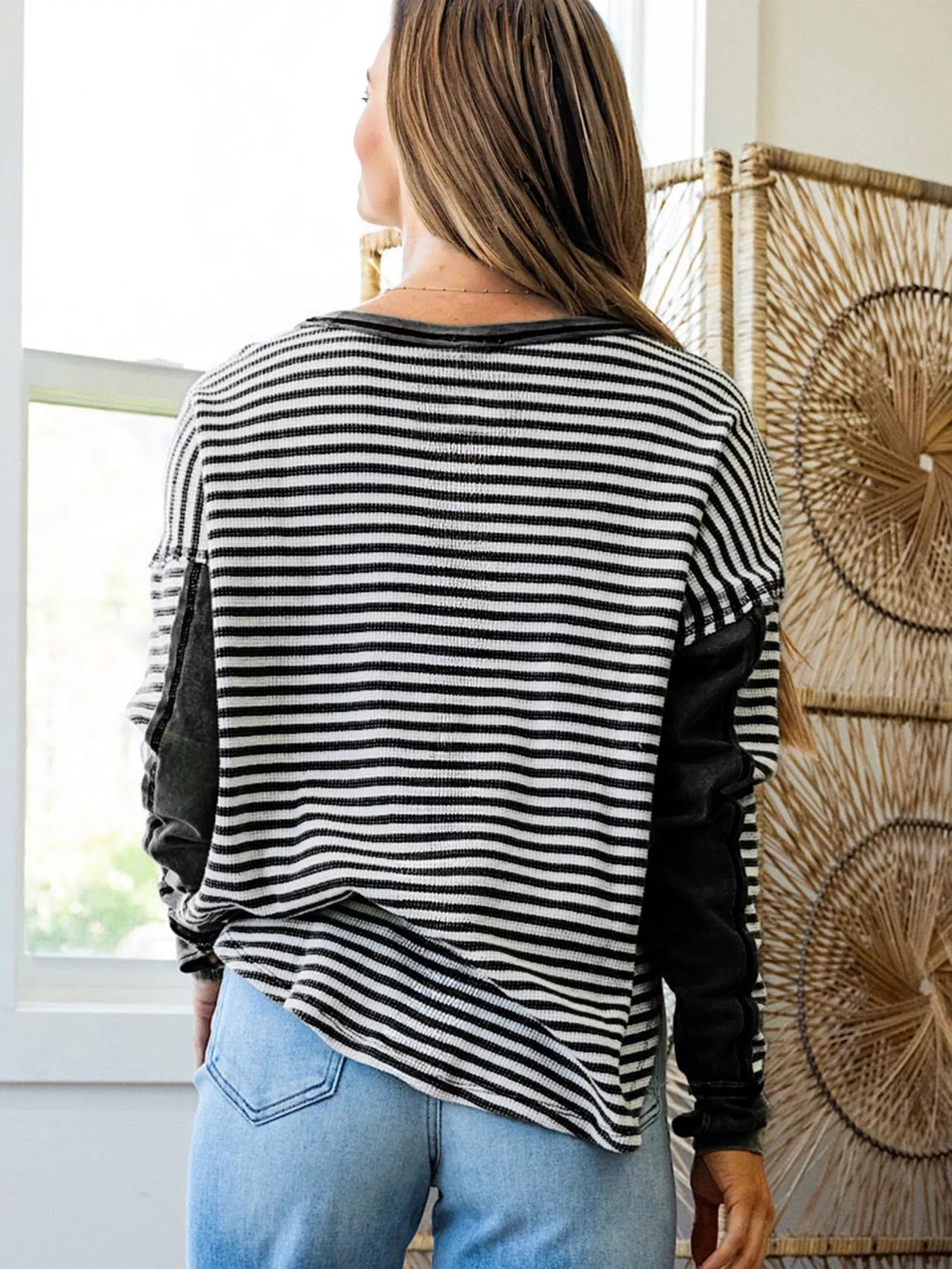 Striped Drop Shoulder Casual Top OutfitFlow