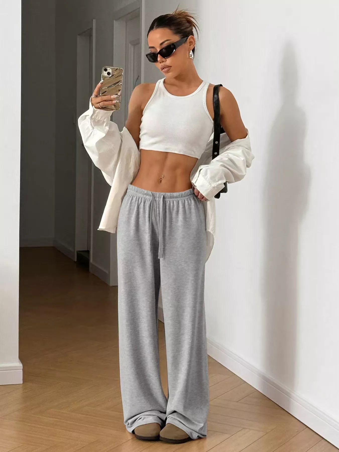 Drawstring Wide Leg Pants OutfitFlow