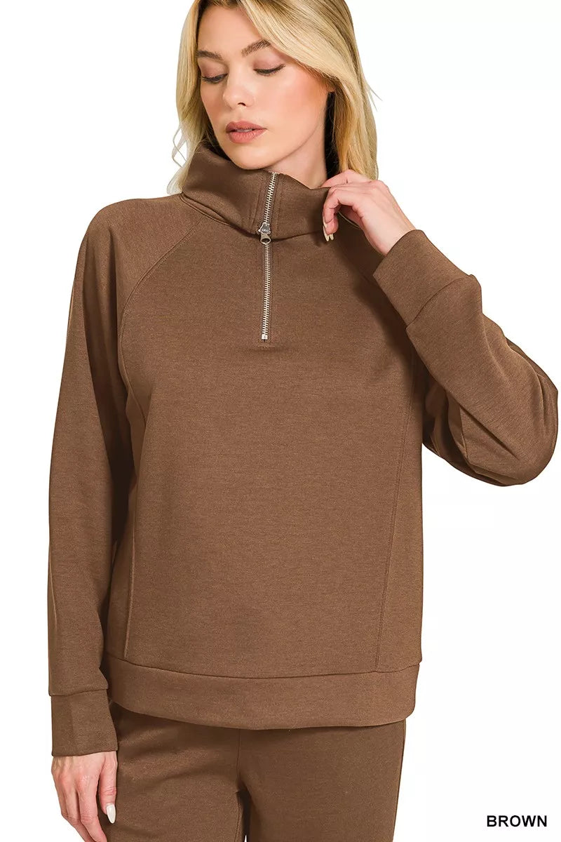 Zenana Scuba Half Zip Sweatshirts and Joggers Set OutfitFlow